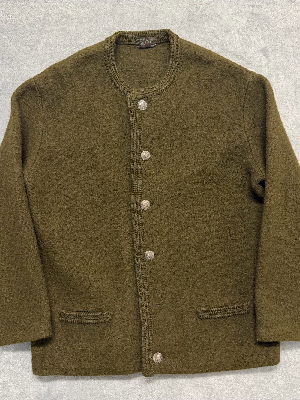 Men's Olive Green Wool Cardigan Sweater